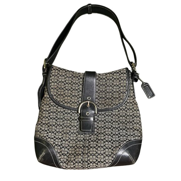 Coach Soho Vintage Y2K Signature Black & Grey Jacquard Buckle Flap Shoulder Bag - Picture 1 of 10